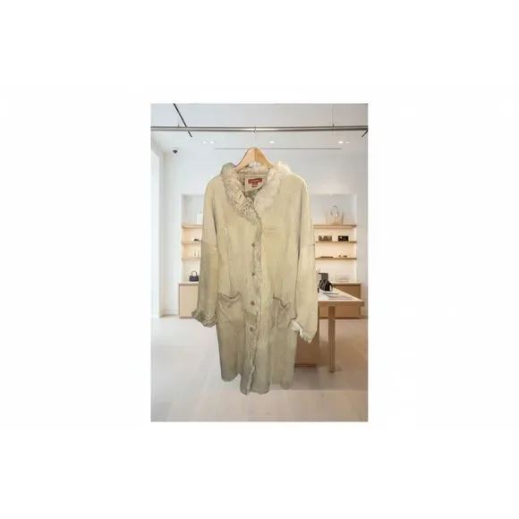 Sundance Suede Shearling Coat Beige Bohemian Button Front Size XL - Picture 2 of 14